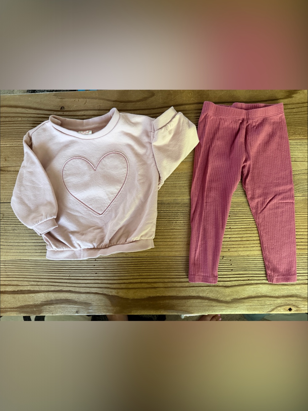 Cat & Jack Light Pink Heart Sweatshirt with Dark Pink Ribbed Leggings